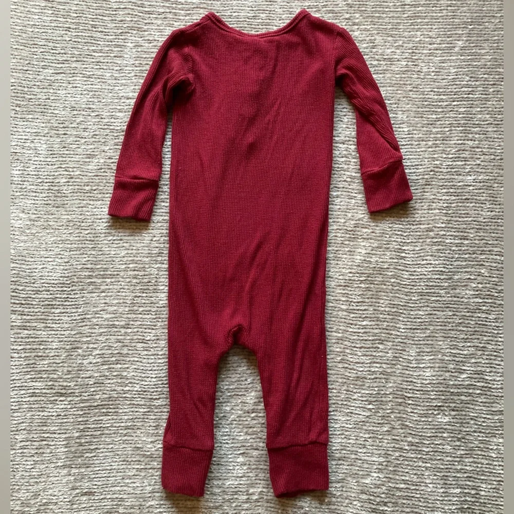 Posh Peanut Wine Waffle Knit One Piece Henley Boy Girl Unisex 2T‎